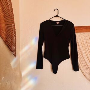 Le Lis Black Long Sleeve Bodysuit Minimal Stretchy Womens Top